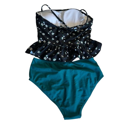 Women's Floral Black and Teal Swimsuit - Picture 2 of 4